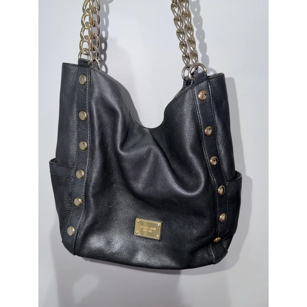 Michael Kors vintage Black Studded Chain Shoulder Bag Gold Hardware Women Hobo I